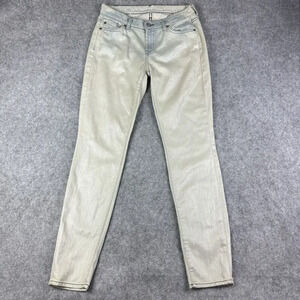 7 Seven For All Mankind 7FAM Jeans Womens 26 Beige Blue Metallic Coated Skinny*